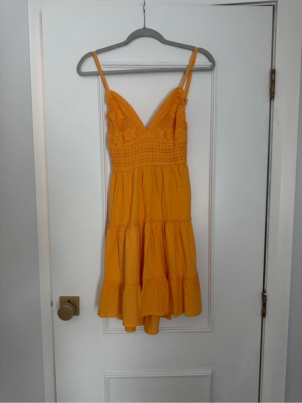 Sleeveless Crochet-Bodice 100 cotton Midi Dress in Yellow
